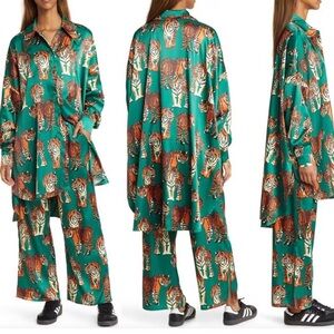 Dressed in LALA green tiger satin set